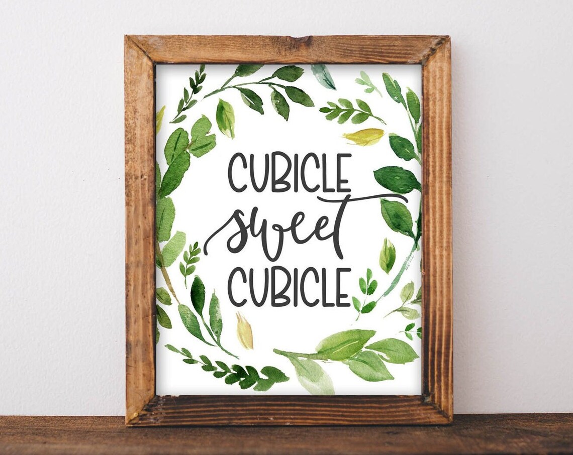 Cubicle Sweet Cubicle Farmhouse Watercolor Greenery Office Quote Poster