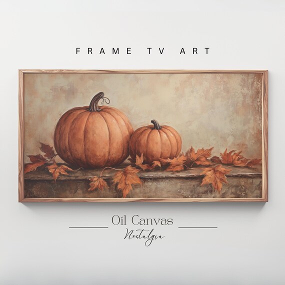 Two Pumpkins Maple Leaves Rustic Ledge Warm Fall Harvest Still Life Poster
