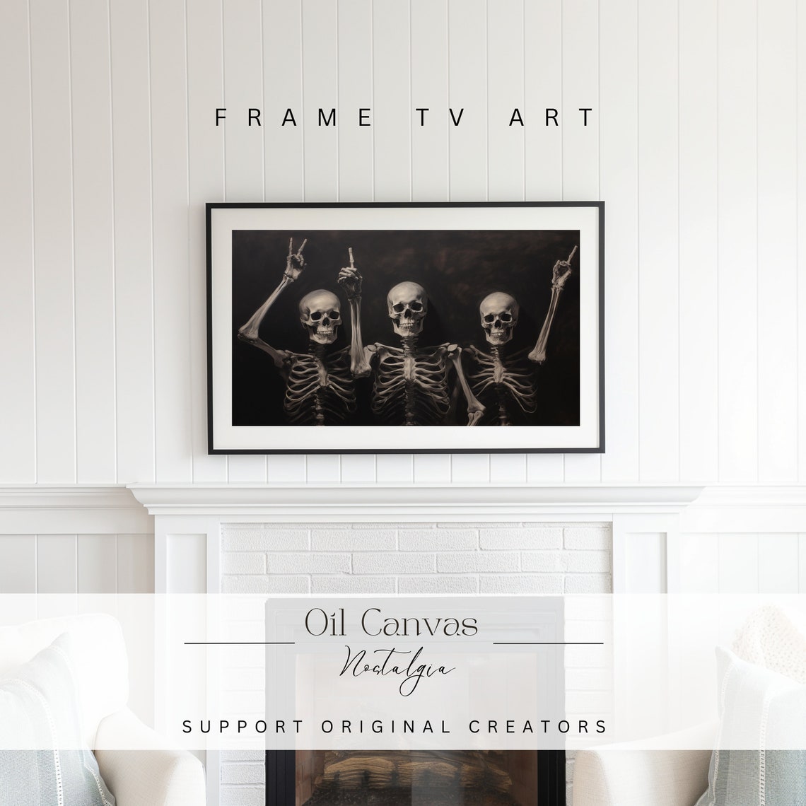 Halloween Frame Tv Art Funny Skeleton Painting Spooky Moody Decor - Image 2