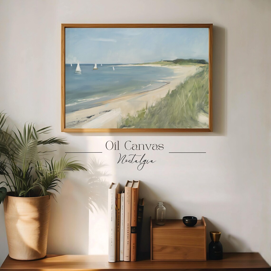 Wall Art Vintage Beach Oil Painting Summer Sea Ocean Art Costal Landscape Blue Nautical Seascape - Image 3