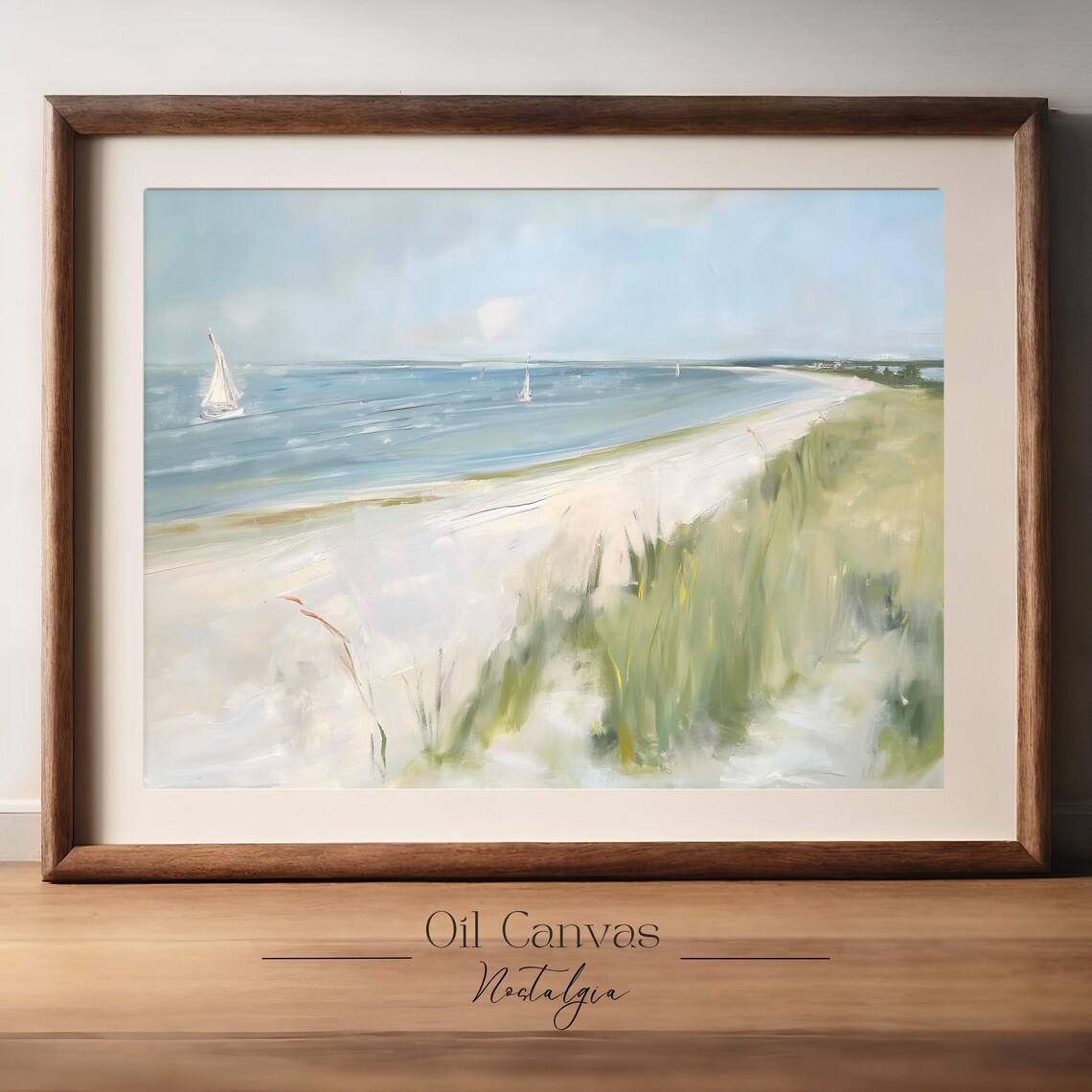 Wall Art Vintage Beach Oil Painting Summer Sea Ocean Frame Tv Art Costal Landscape Blue Nautical Seascape - Image 2