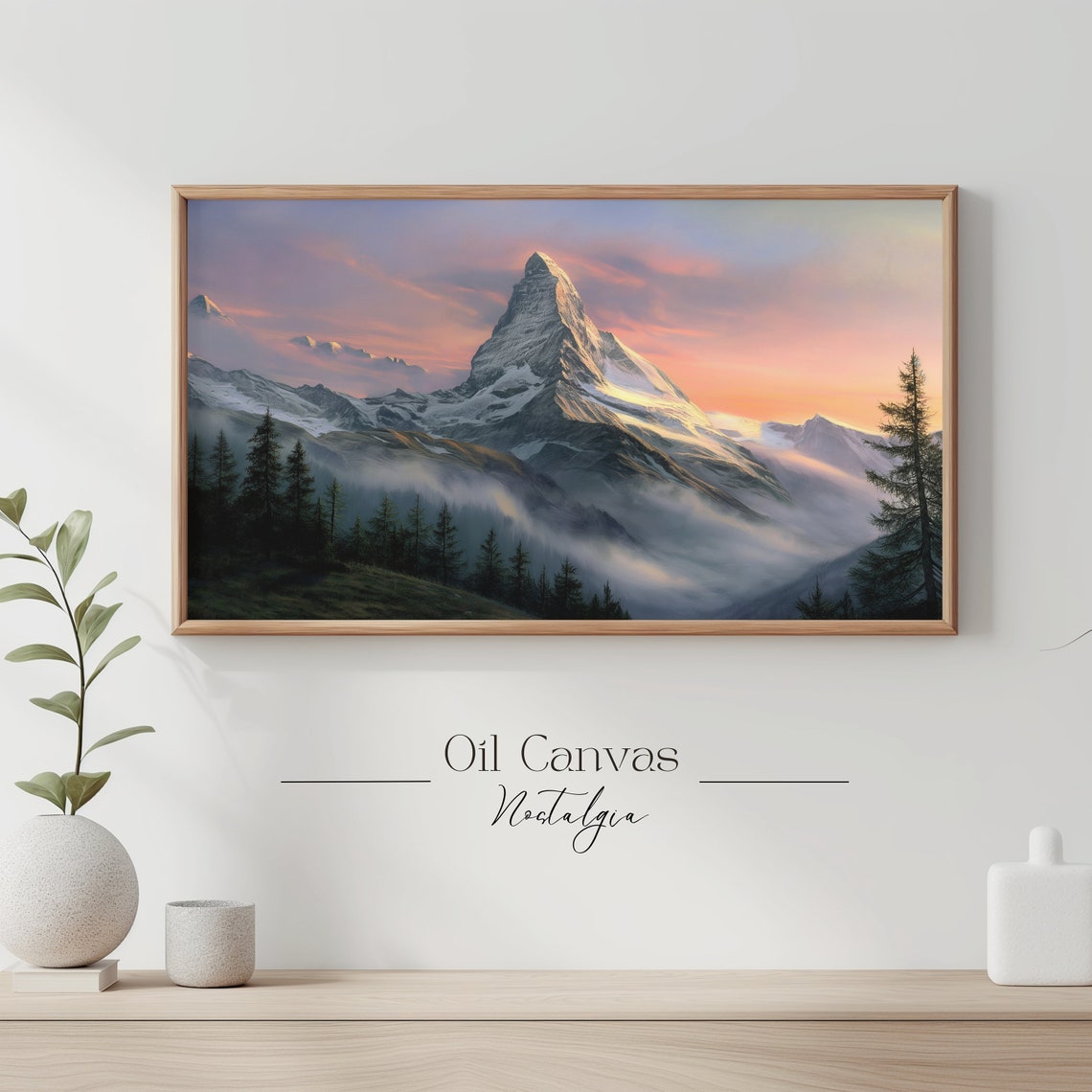 Mountain Landscape Frame Tv Art Moody Oil Painting Neutral Colours Rustic Scenery Farmhouse Decor - Image 3