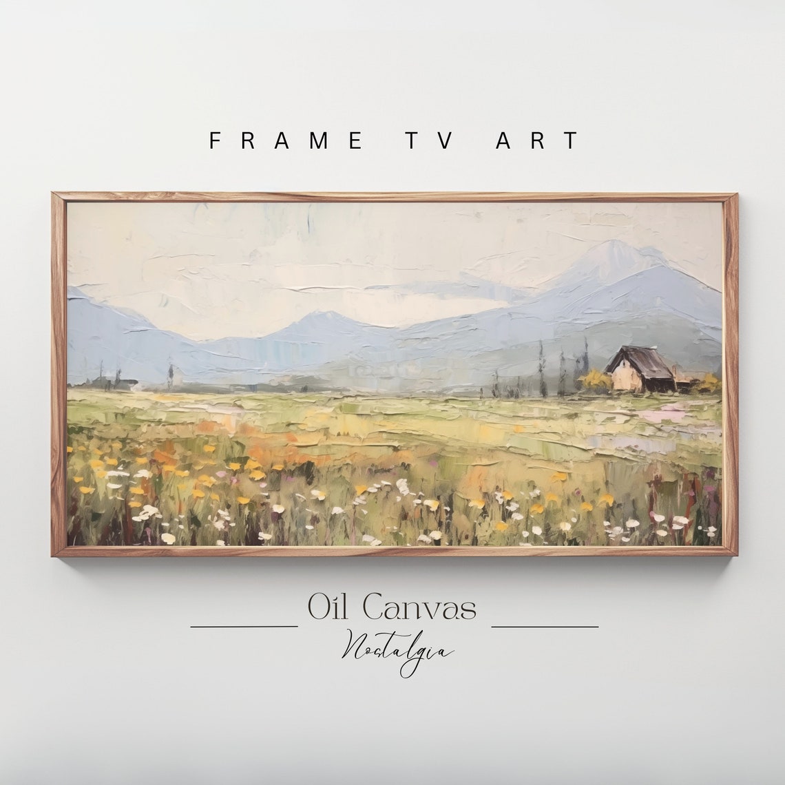 Frame Tv Art Rustic Mountain Landscape Vintage Nature Mountain Oil Painting Rustic Cabin Decor