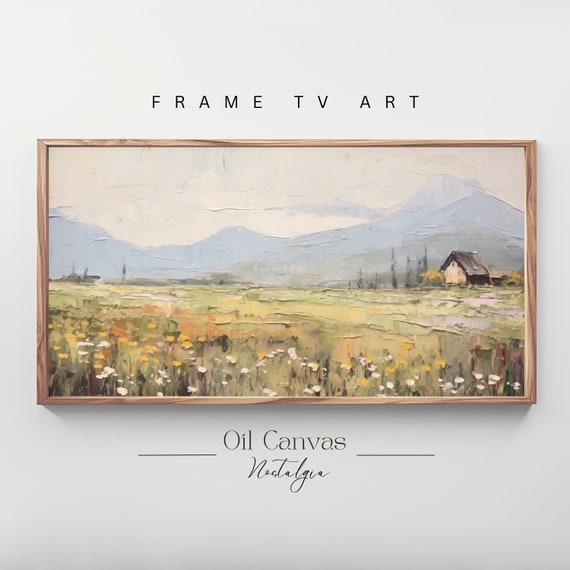 Frame Tv Art Rustic Mountain Landscape Vintage Nature Mountain Oil Painting Rustic Cabin Decor
