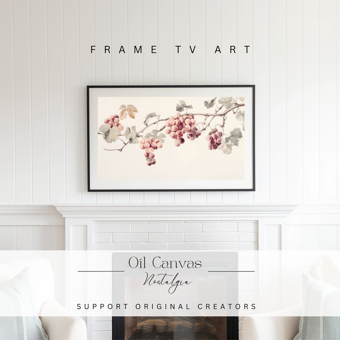 Rustic Neutral Grapes Tree Sketch Frame Tv Art Vintage Farmhouse Kitchen Art Decor Instant - Image 2