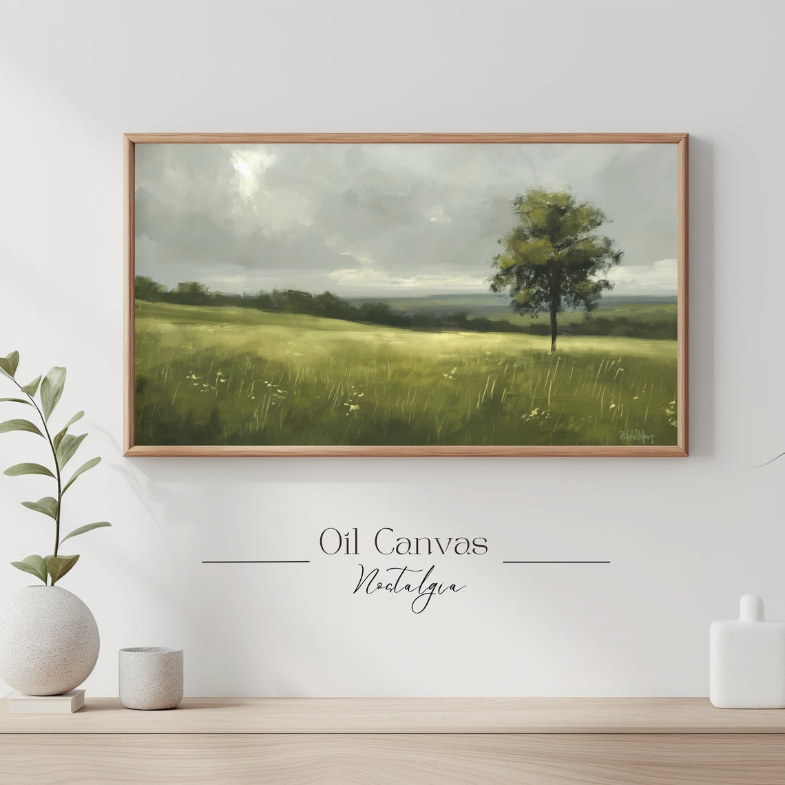 Summer Landscape Oil Painting Frame Tv Art Vintage Country Farmhouse Wall Decor - Image 3