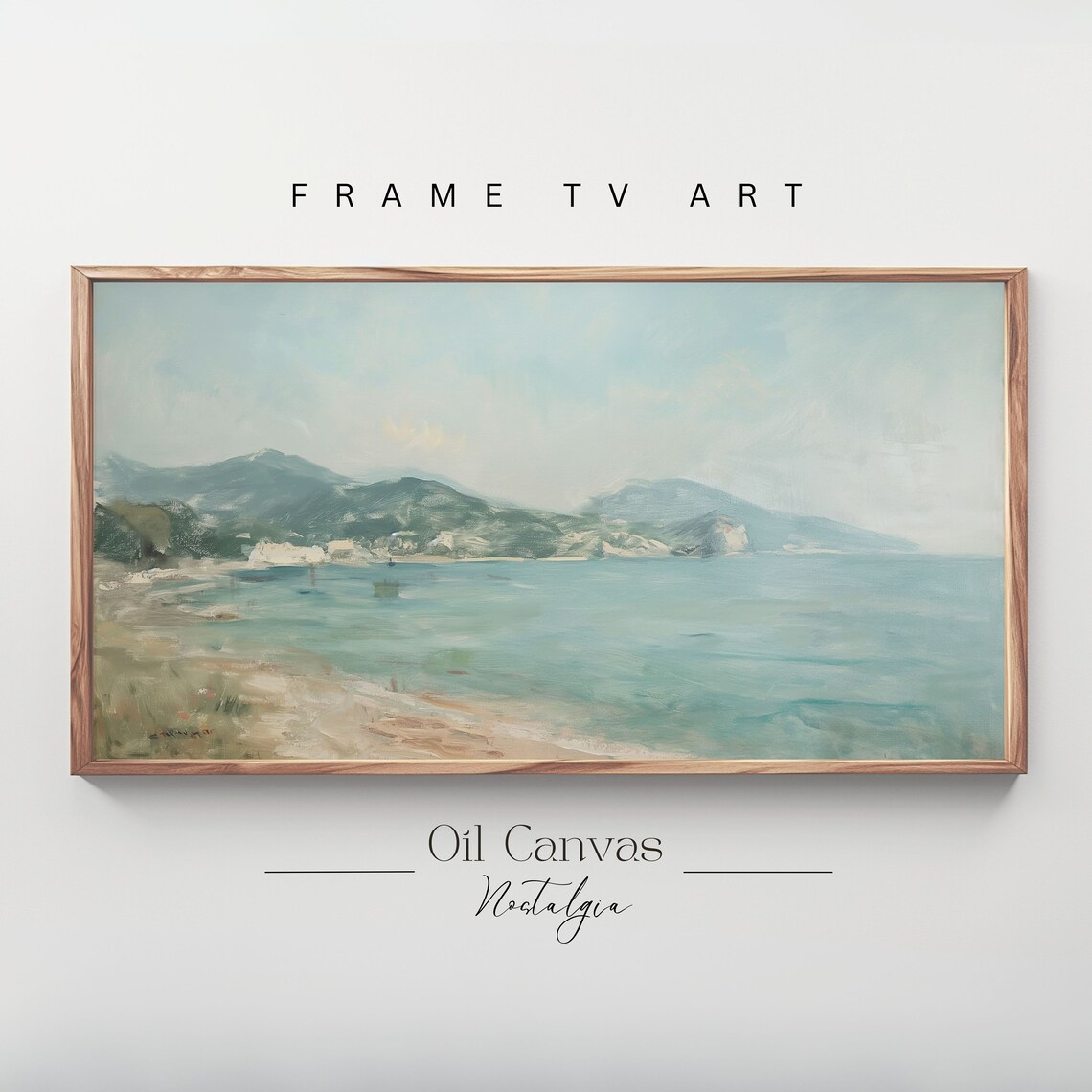 Frame Tv Art Vintage Beach Oil Painting Summer Sea Art Ocean Frame Tv Art Costal Landscape Blue Nautical Seascape