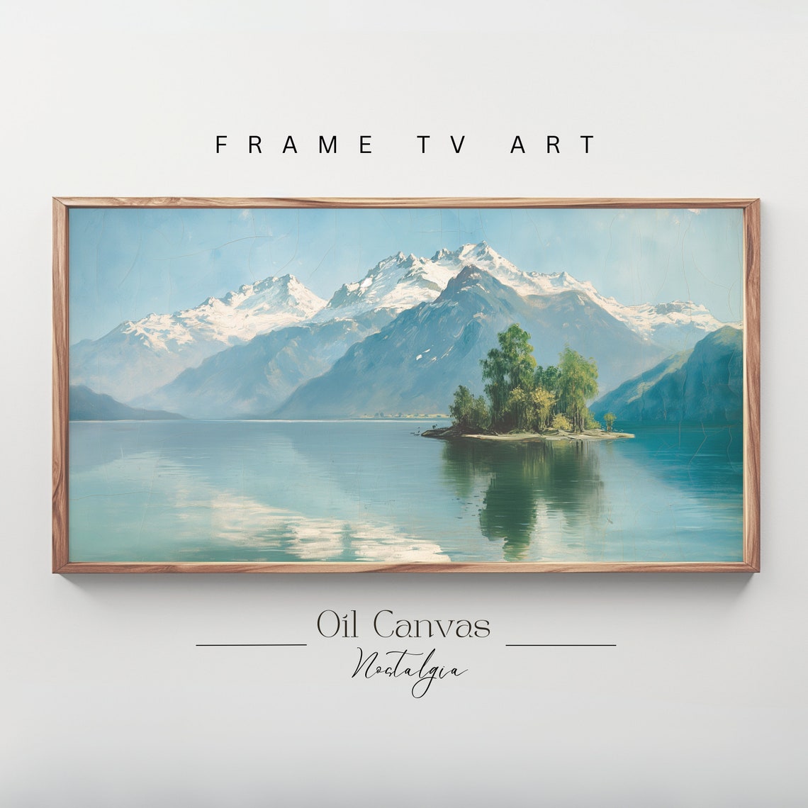 Mountain Landscape Frame Tv Art Vintage Rustic Scenery Oil Painting Farmhouse Decor Nature Wall Art Instant