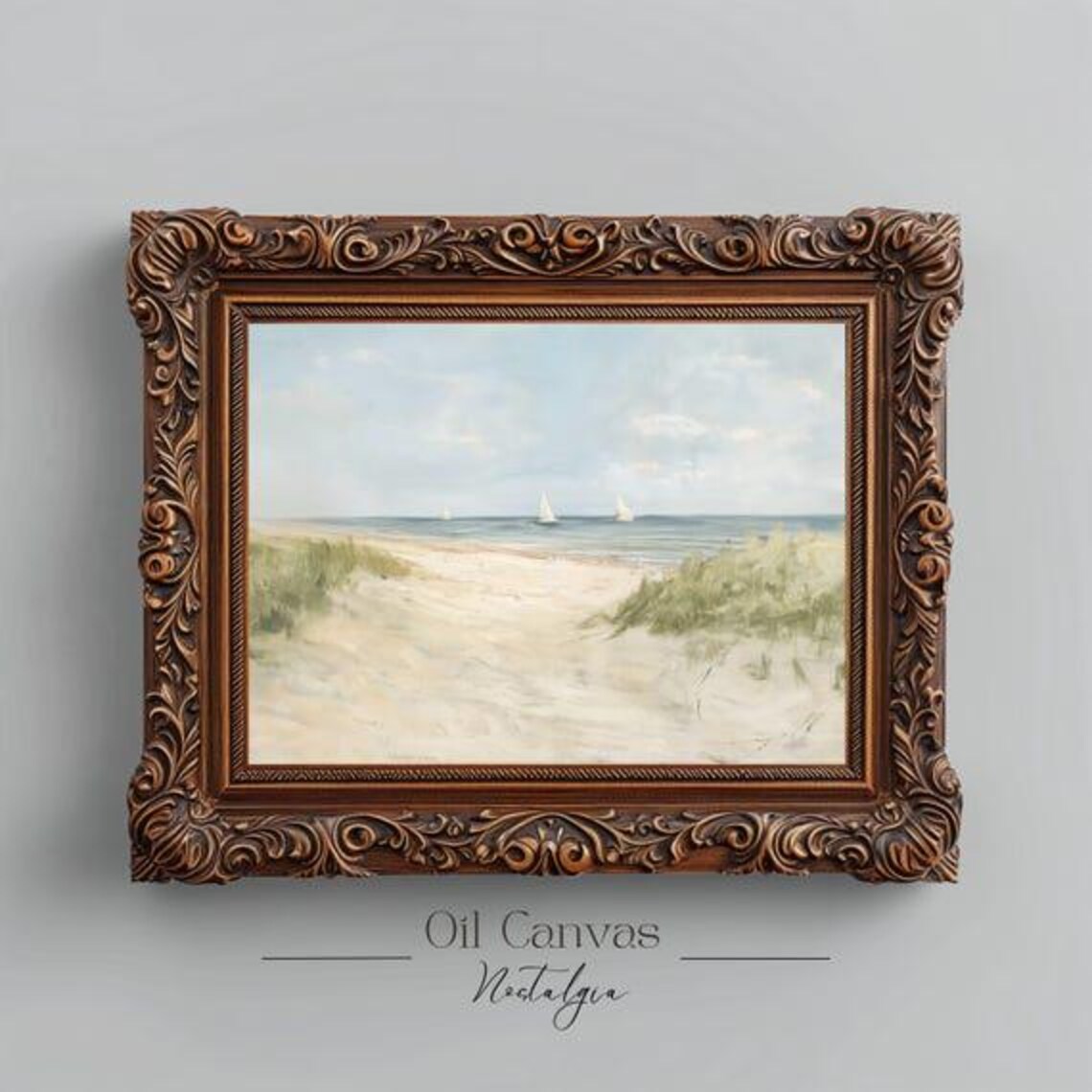 Wall Art Vintage Beach Oil Painting Summer Sea Art Ocean Costal Landscape Blue Nautical Seascape - Image 2