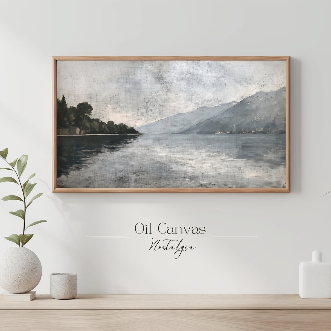 Frame Tv Art Antique Lake Oil Painting Rustic Decor Lake House Ocean Costal Landscape Blue Nautical Seascape - Image 3