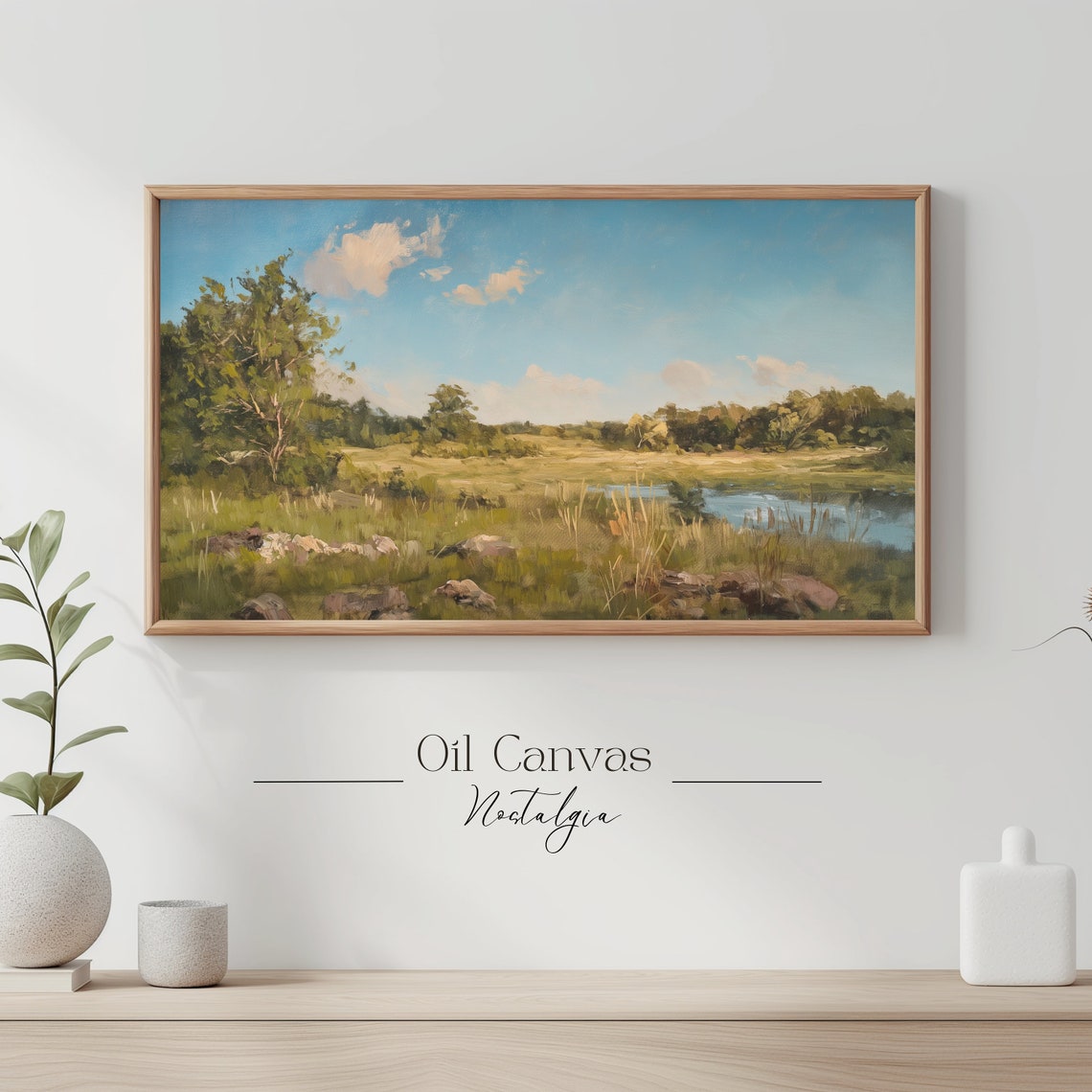 Summer Landscape Oil Painting Frame Tv Art Vintage Country Farmhouse Wall Decor - Image 3