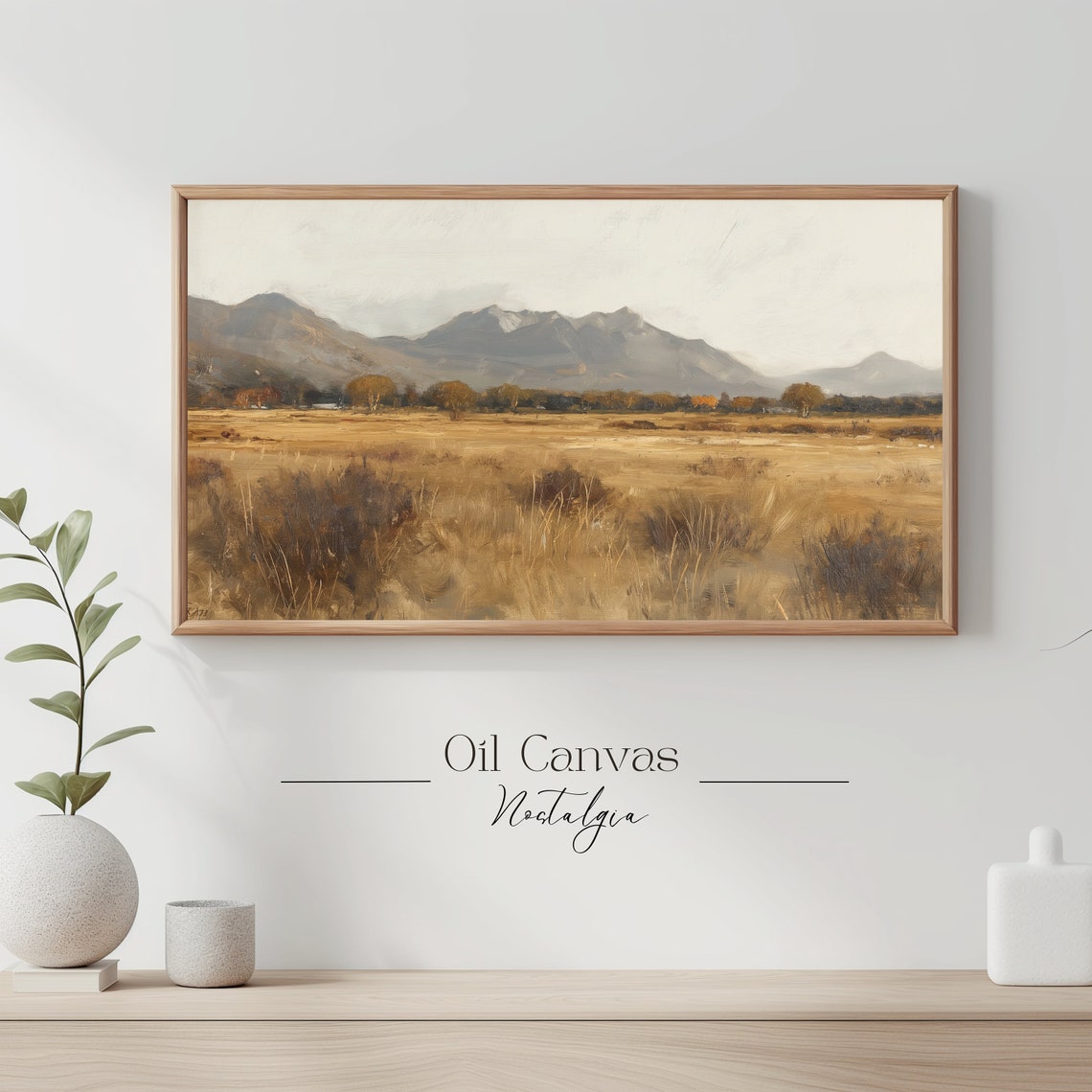 Mountain Landscape Frame Tv Art Moody Oil Painting Neutral Colours Rustic Scenery Farmhouse Decor - Image 3
