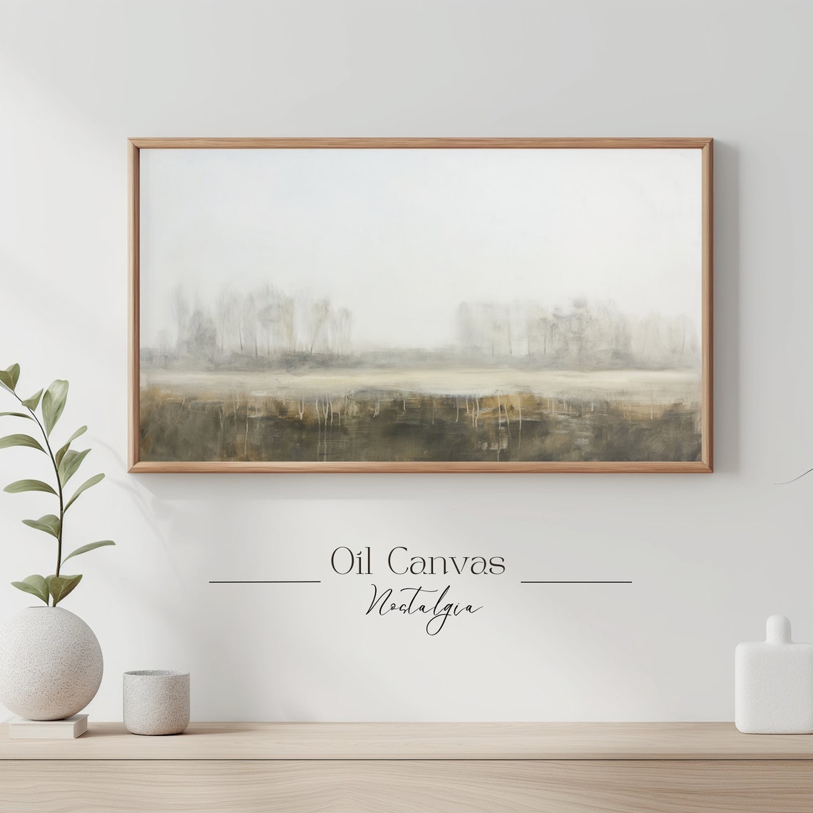 Abstract Foggy Wetland Reeds Misty Green Gray Modern Minimalist Poster - Image 3
