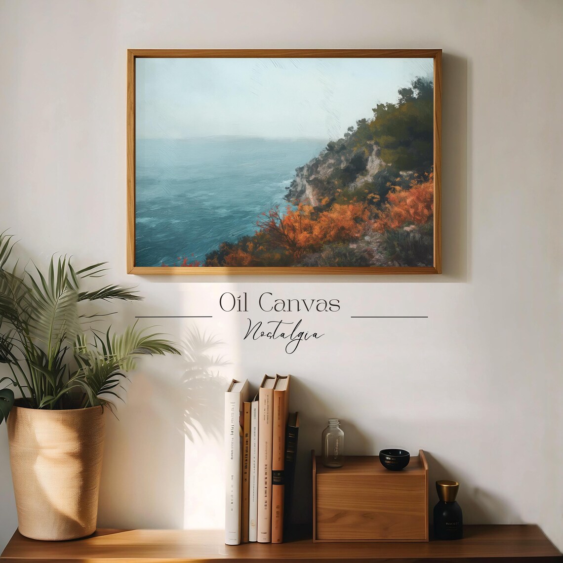 Wall Art Vintage Beach Oil Painting Summer Sea Art Ocean Costal Landscape Blue Nautical Seascape - Image 3