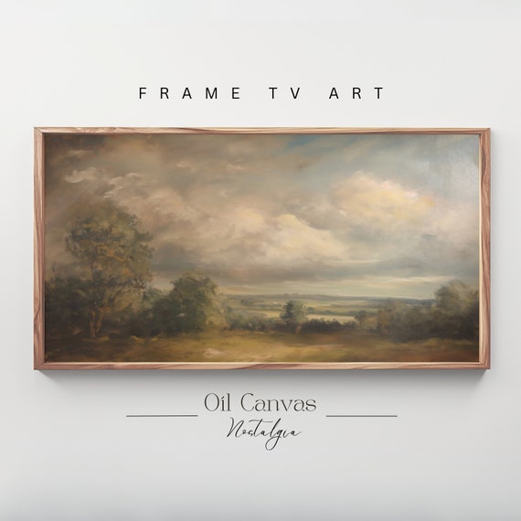 Autumn Landscape Oil Painting Frame Tv Art Rustic Country Decor Moody Muted Colours