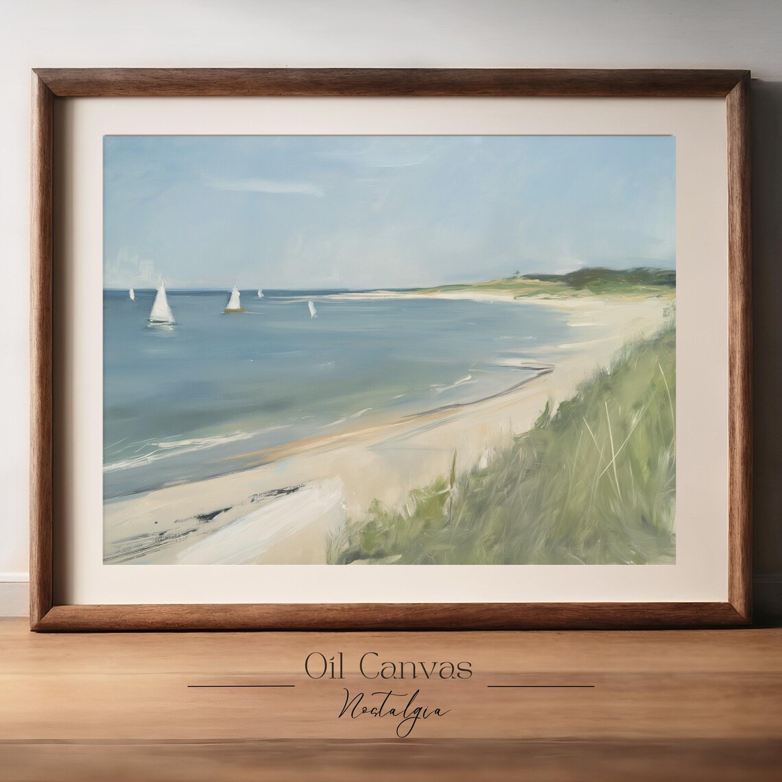 Wall Art Vintage Beach Oil Painting Summer Sea Ocean Art Costal Landscape Blue Nautical Seascape - Image 2