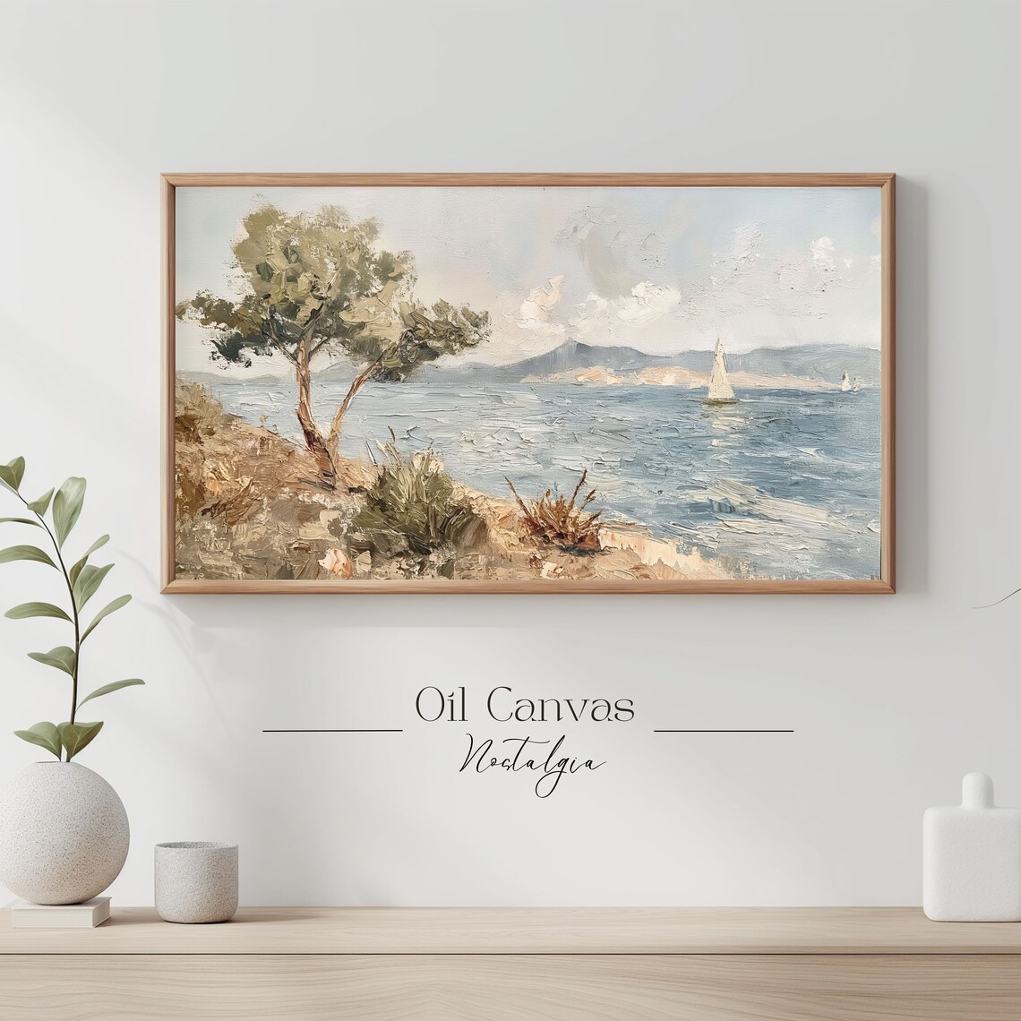 Frame Tv Art Vintage Beach Oil Painting Summer Sea Art Ocean Frame Tv Art Costal Landscape Blue Nautical Seascape - Image 3