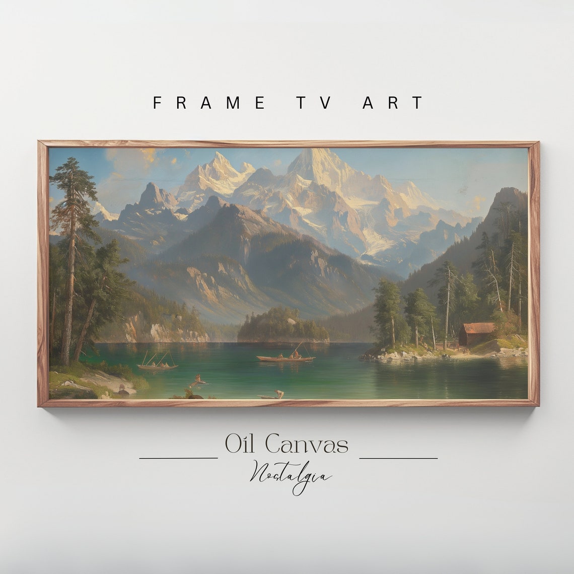 Mountain Landscape Frame Tv Art Vintage Rustic Scenery Oil Painting Farmhouse Decor Nature Wall Art Instant