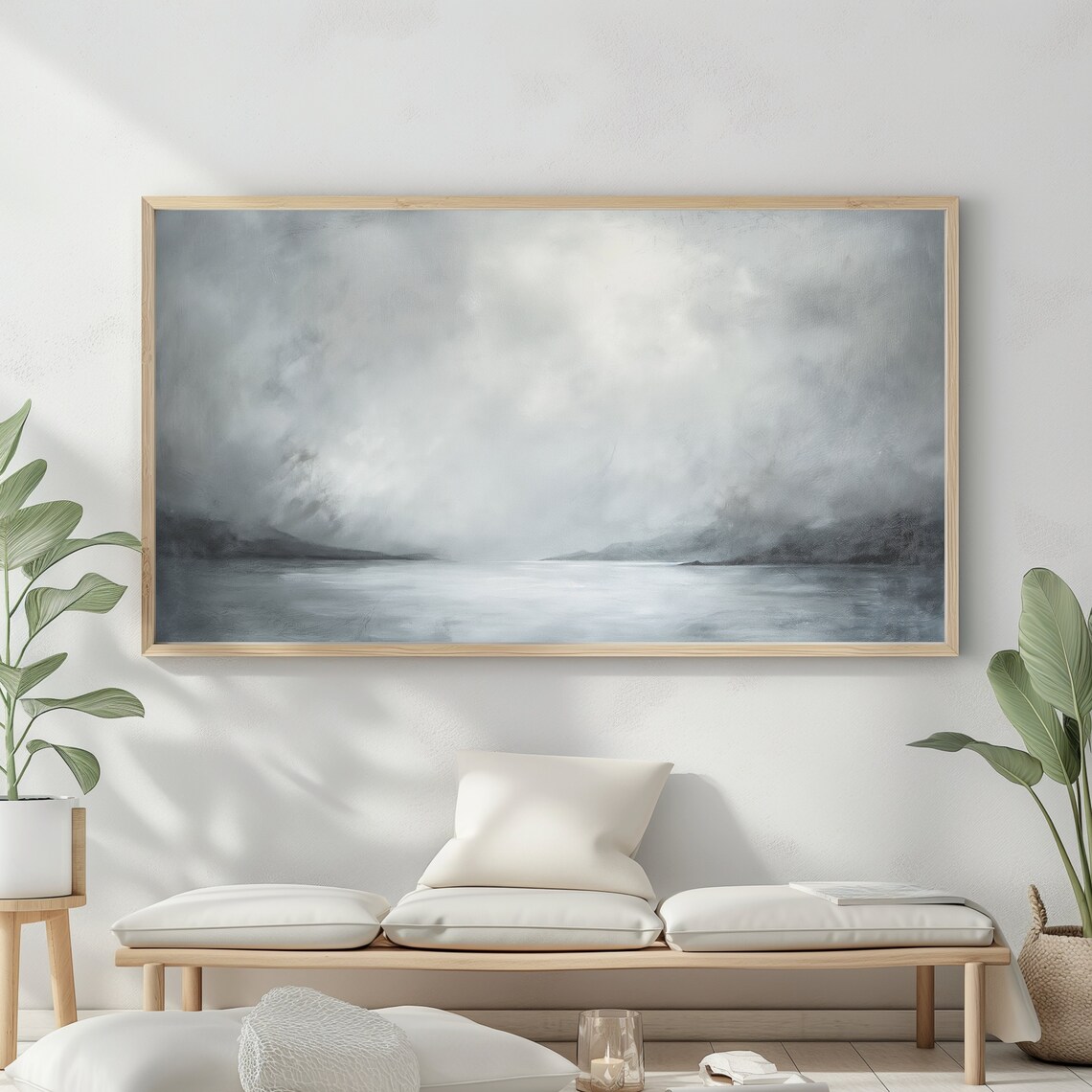 Frame Tv Art Abstract Beach Oil Painting Summer Sea Ocean Landscape Blue Nautical Seascape - Image 2