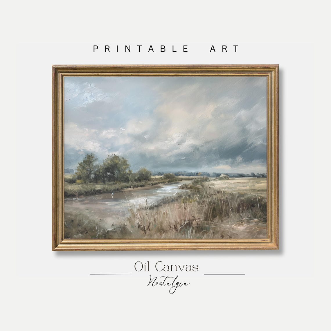 Autumn Landscape Oil Painting Wall Art Rustic Country Decor Moody Muted Colours