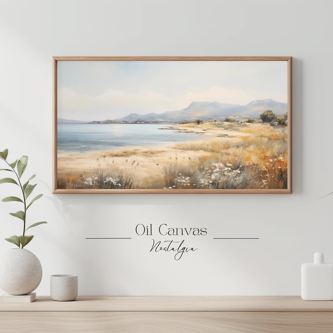 Frame Tv Art Vintage Beach Oil Painting Summer Sea Art Ocean Frame Tv Art Costal Landscape Blue Nautical Seascape - Image 3