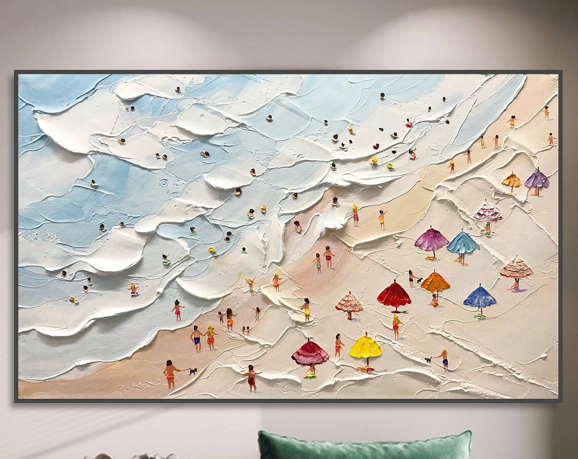 Happy Coast Swimming Painting, Custom Coastal Art