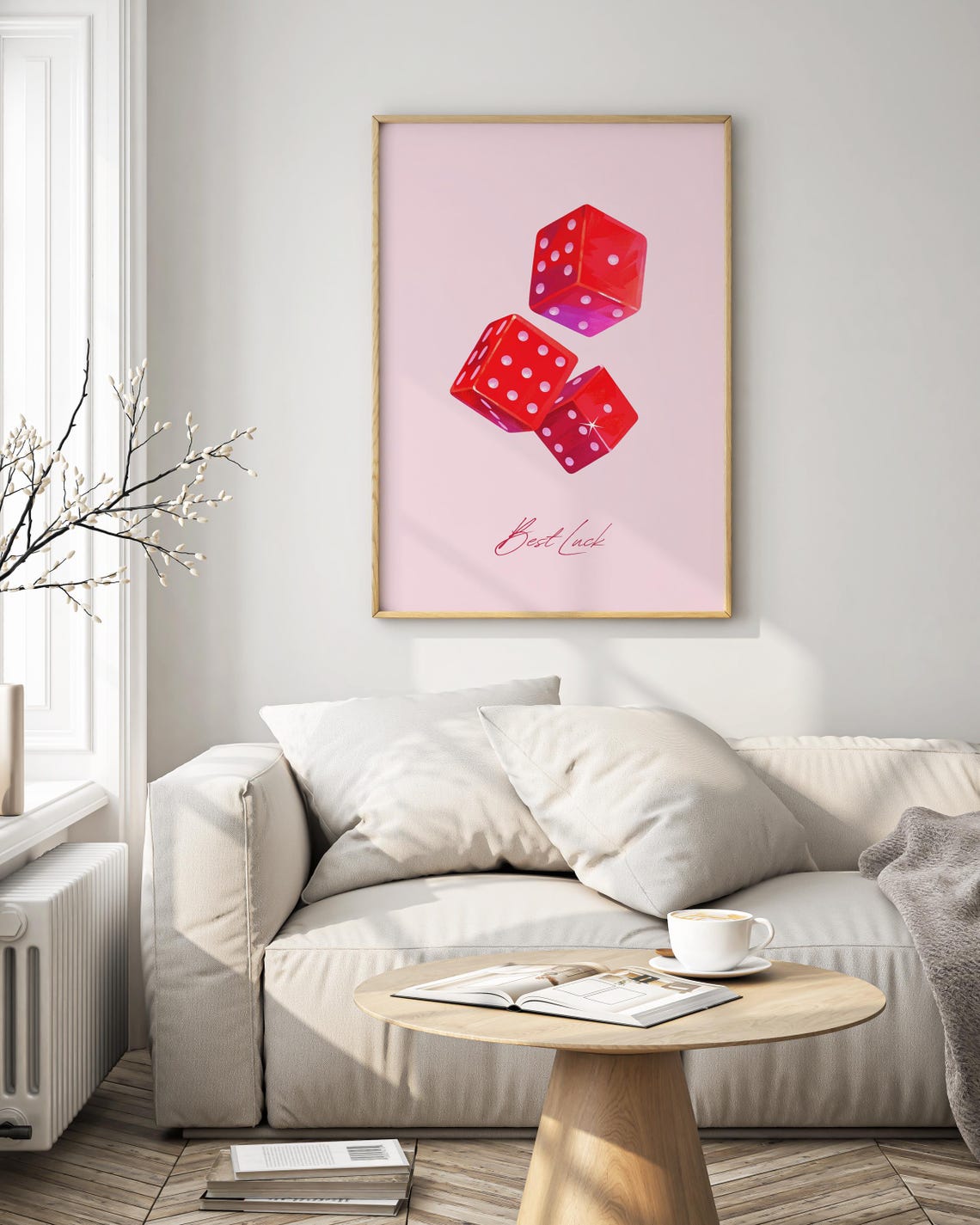 Best Luck Red Dice Illustration Retro Casino Lucky Dorm Wall Art Print - Image 2