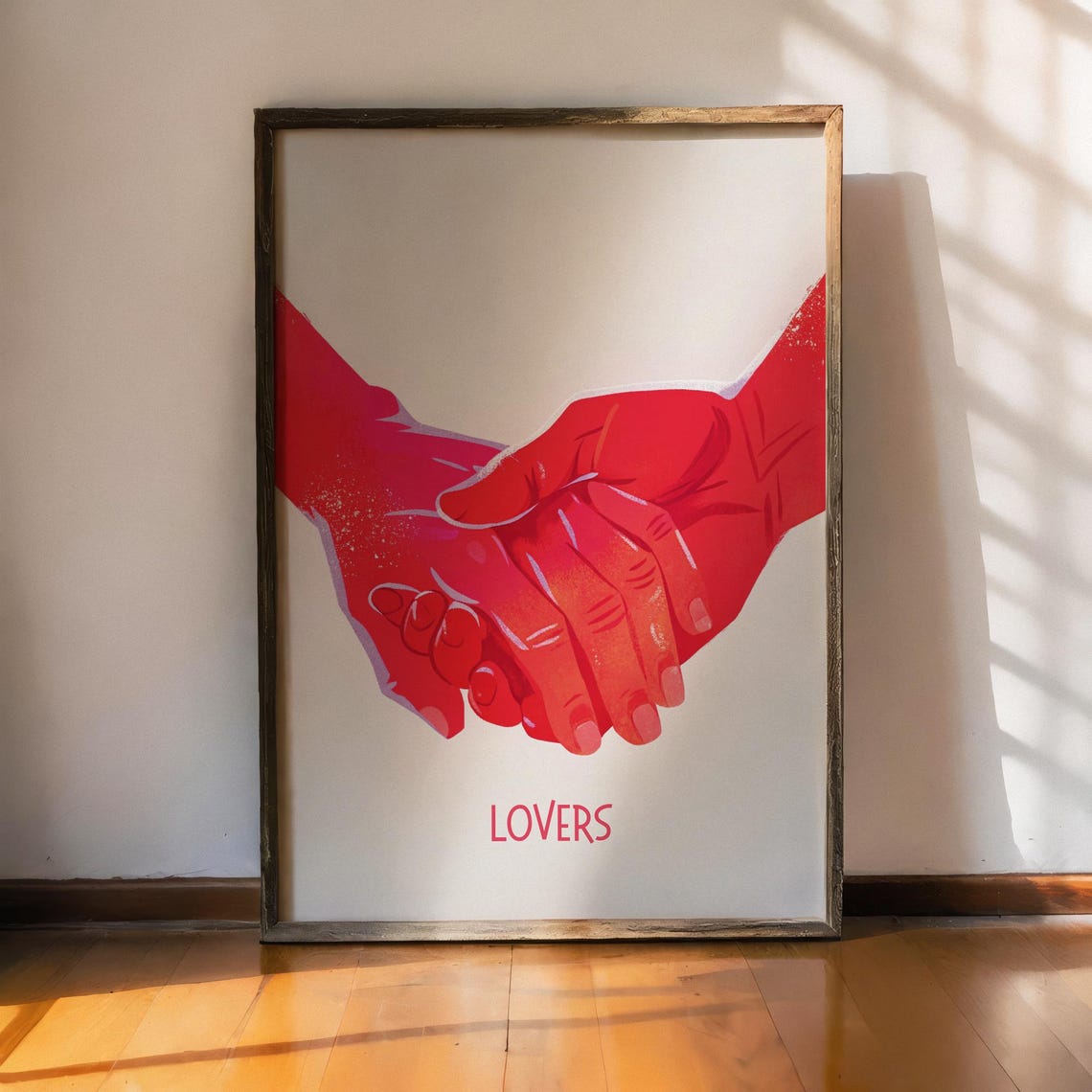 Lovers Red Holding Hands Romantic Minimalist Valentine Couple Poster - Image 2