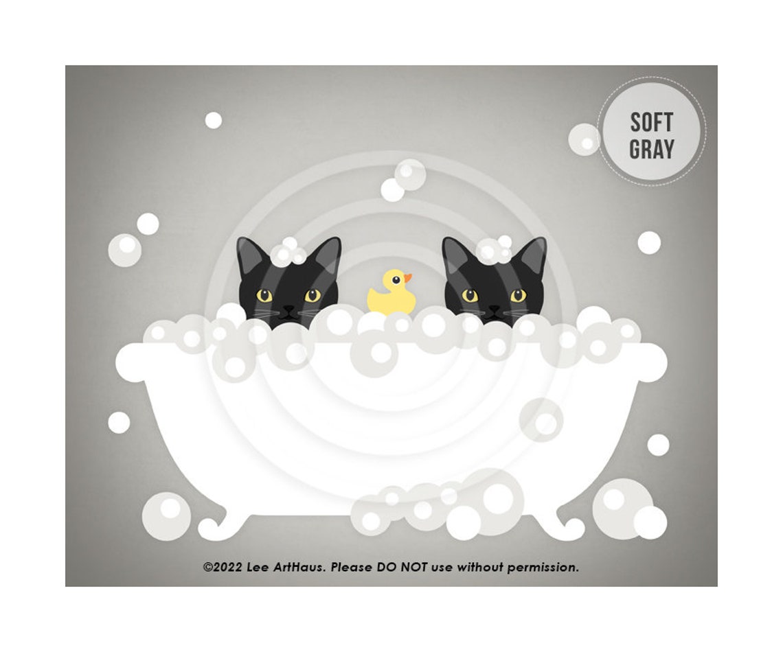 Two Black Cats Taking Bubble Bath With Rubber Duck Funny Art Poster - Image 3