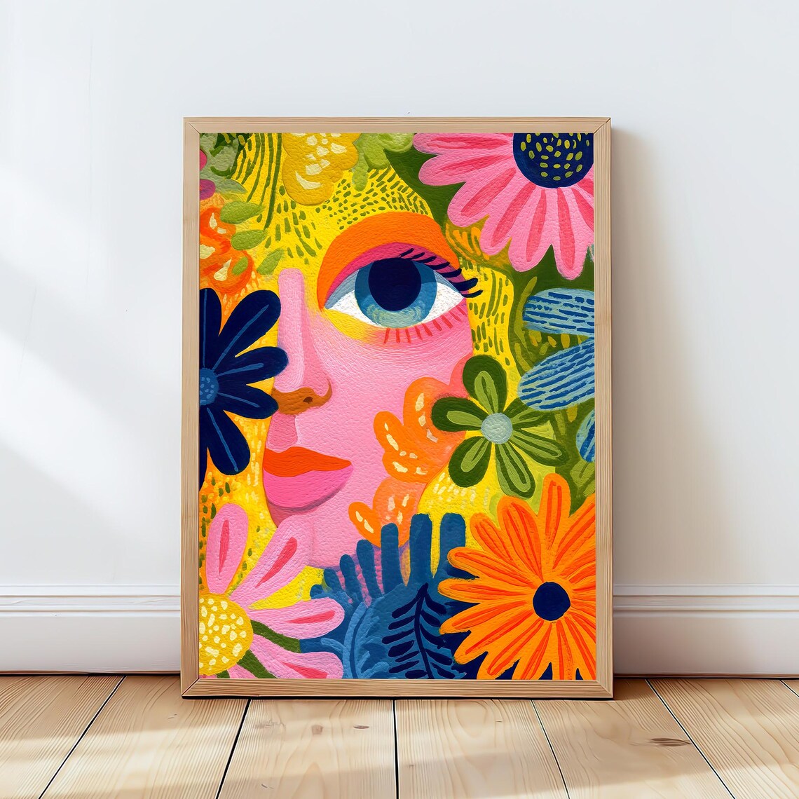 Colorful Floral Face Abstract Woman Portrait Bold Modern Art Poster