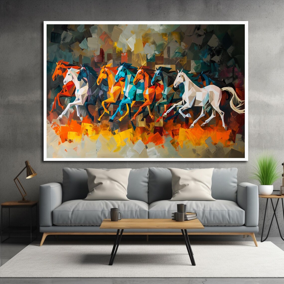 Cubist Geometric Running Horses Herd Abstract Modern Art Poster - Image 3