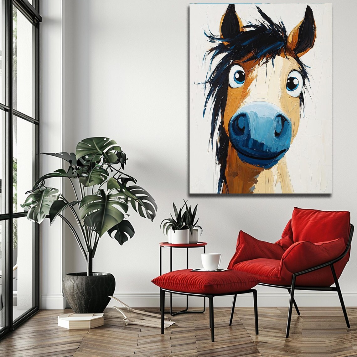 Goofy Wide Eyed Horse Face Cartoon Funny Animal Nursery Print - Image 2
