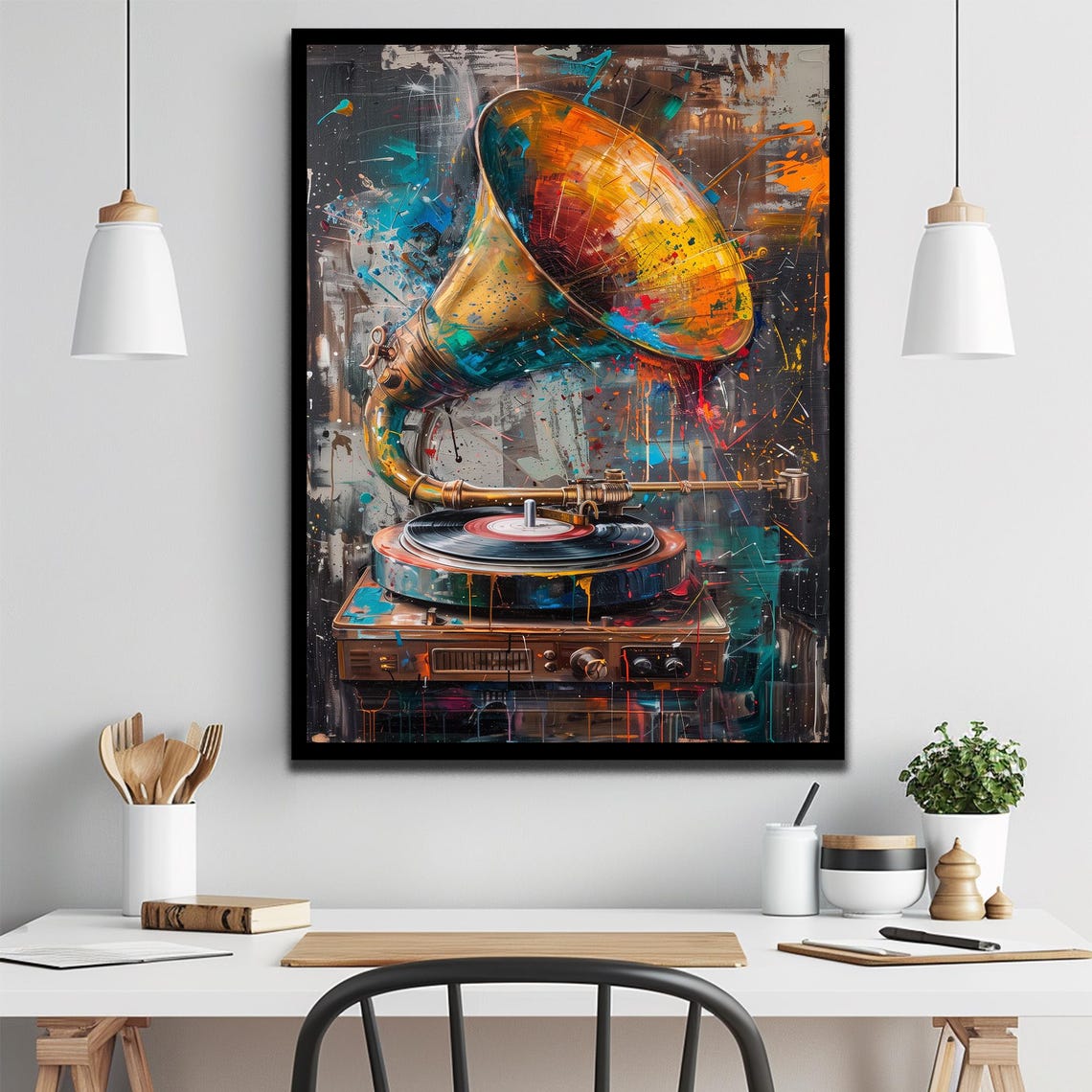 Vintage Gramophone Abstract Graffiti Style Music Artwork Wall Art - Image 2