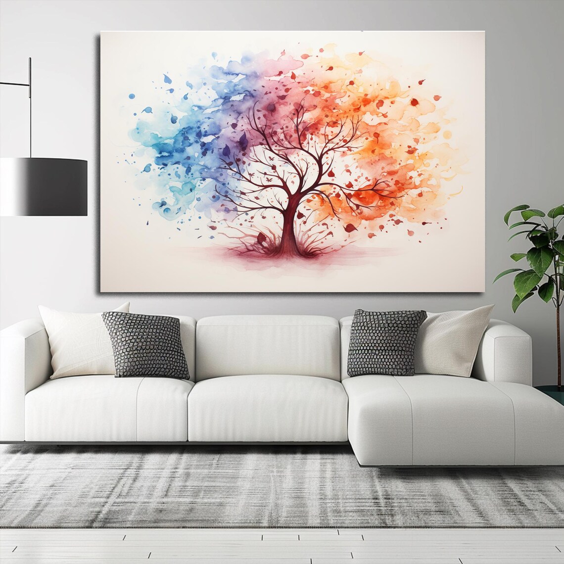 Tree of Life Blue Orange Watercolor Calm Nature Spirit Wall Art - Image 3