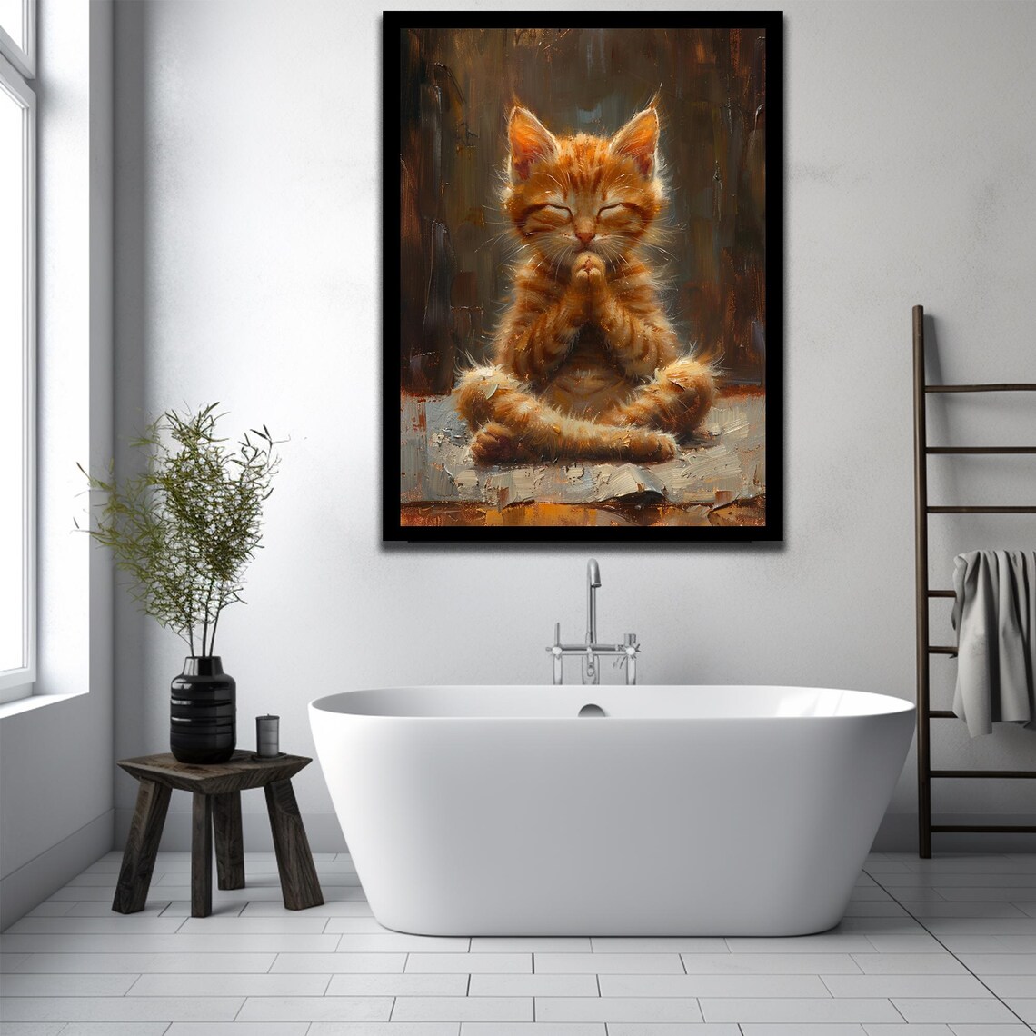Meditating Ginger Kitten With Paws In Prayer Funny Cute Cat Portrait Poster - Image 2