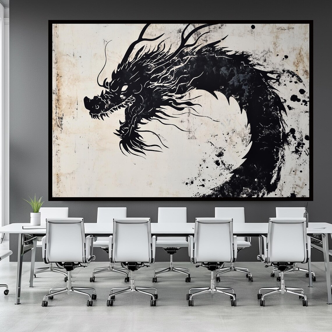 Black Ink Chinese Dragon Sumi E Asian Mythology Art Wall Poster - Image 3