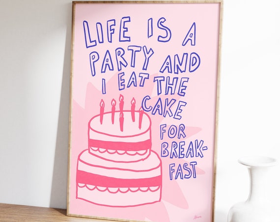 Cake Poster Bar Cart Print Apartment Decor Light Pink Wall Art Mid Century Prints Funky Coffee Accessories
