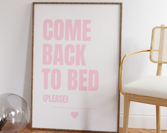 Come Back To Bed Couples Wall Art Above Print Pink Pastel Bedroom Lovecore Cute Romantic