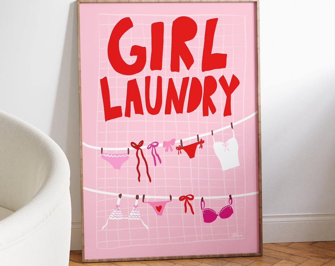Coquette Laundry Bow Print, Red And Pink Decor