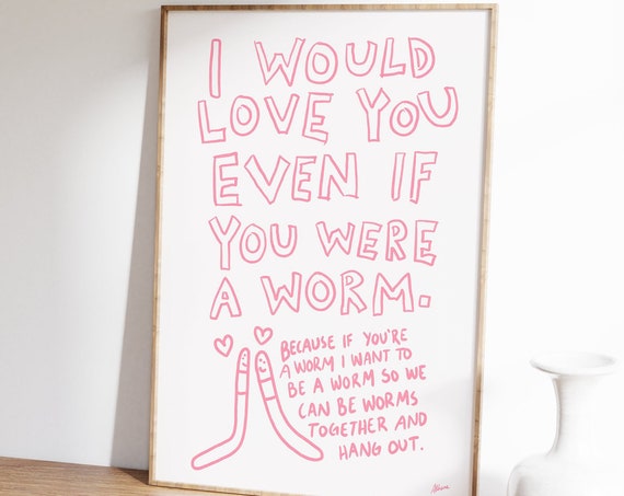 Worm Print Gift For Him Valentines Day Funny Quirky Partner Her Partnerweird
