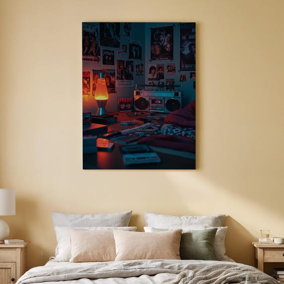 Retro 80s Bedroom Canvas Wall Art Vintage Cassette Tape Print Neon Lava Lamp Room Dcor Nostalgic Music Poster For Living Or Studio