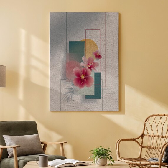 Pink Blossom Floral Abstract Geometric Pastel Canvas Wall Art