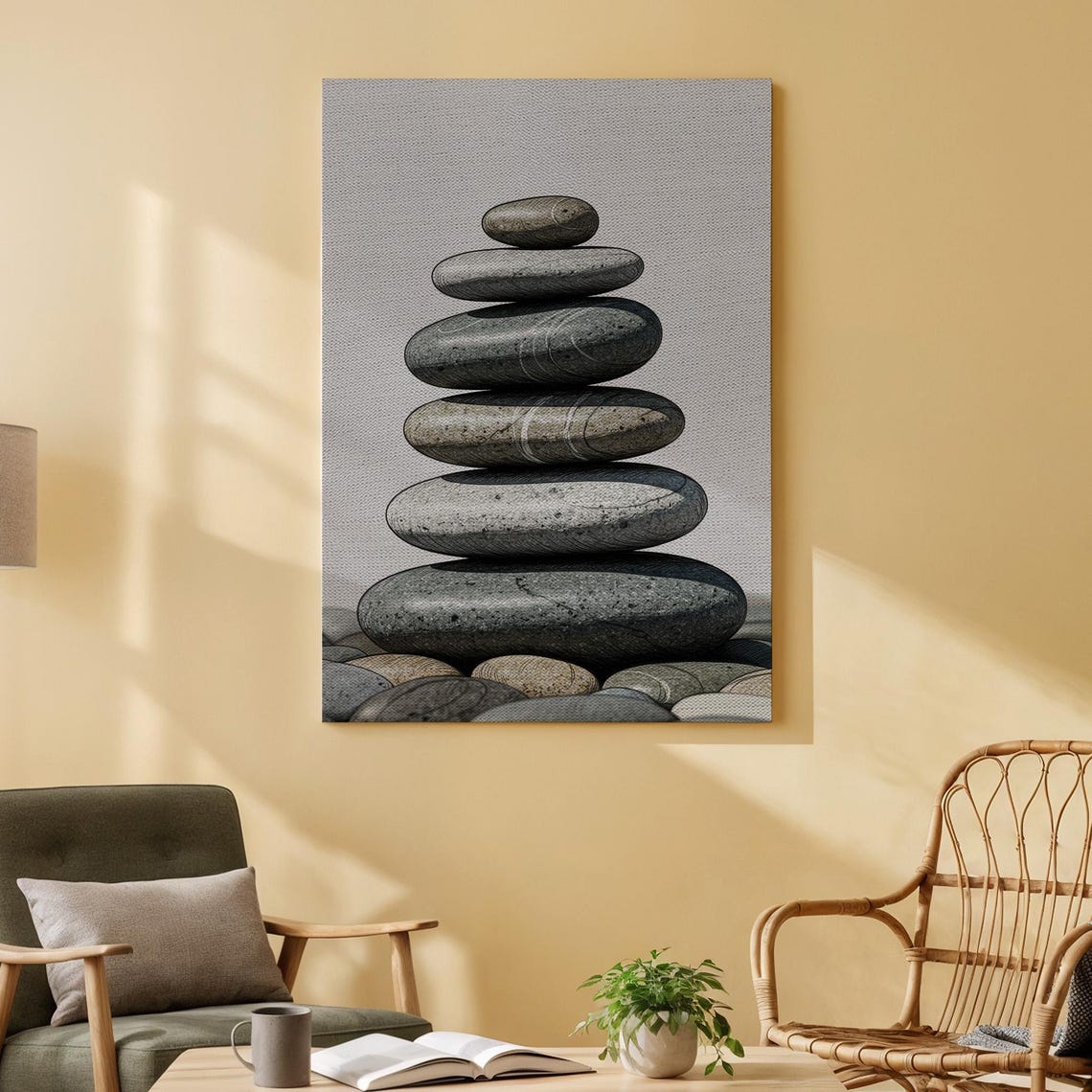 Balanced Zen Stone Cairn Stack Minimal Gray Calm Nature Art Poster