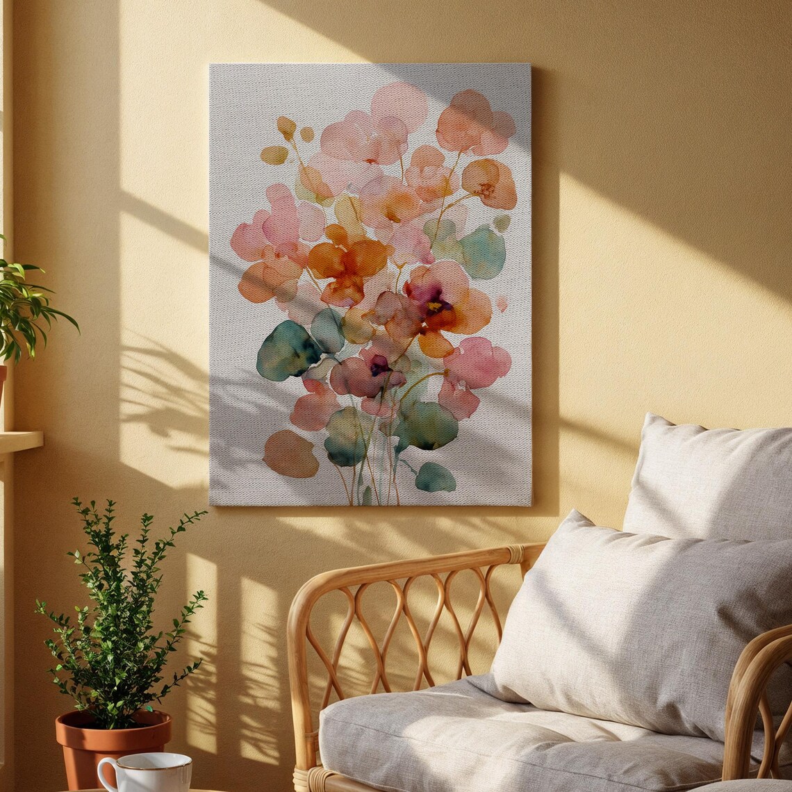 Watercolor Floral Bouquet Soft Pastel Blossoms Botanical Art Poster