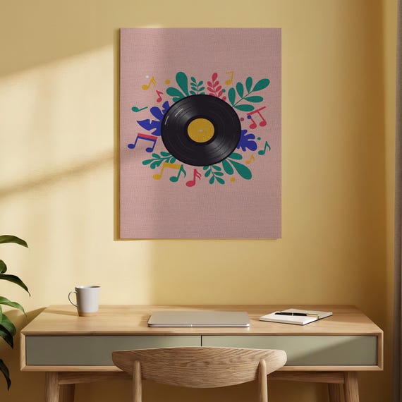 Music Vinyl Art Print Colorful Floral Record Design Retro Wall Lovers Decor For Living Room Bedroom Or Studio