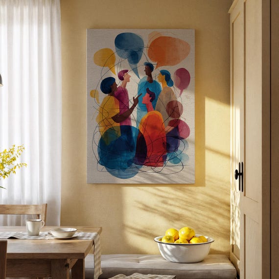 Colorful Abstract Canvas Art Modern People And Speech Bubble Design Contemporary Wall Decor For Living Room Office Or Creative Spaces