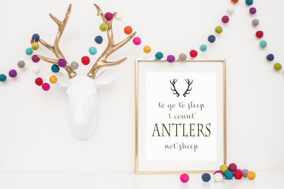 Count Antlers Not Sheep Nursery Art Print