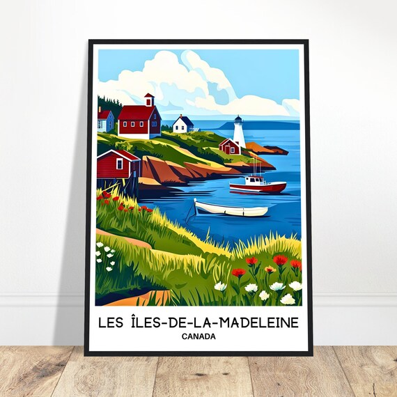 Les Iles De La Madeleine Travel Print Poster Canadian Art Canada Lover Gift Wall Hanging Home Room Decor Magdalen Islands Illustration