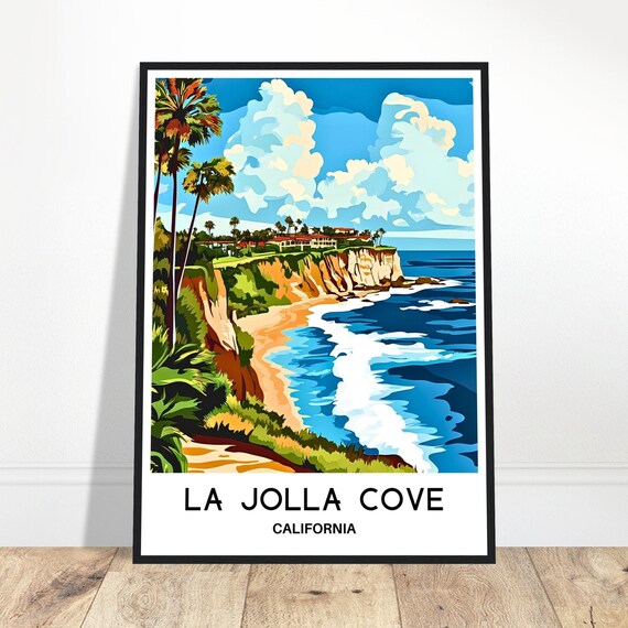 La Jolla Cove Travel Print Poster Art Lover Gift Wall Hanging Home Decor Illustration