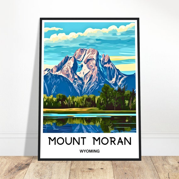 Mount Moran Travel Print Poster Art Wyoming Lover Gift Wall Hanging Illustration Home Decor